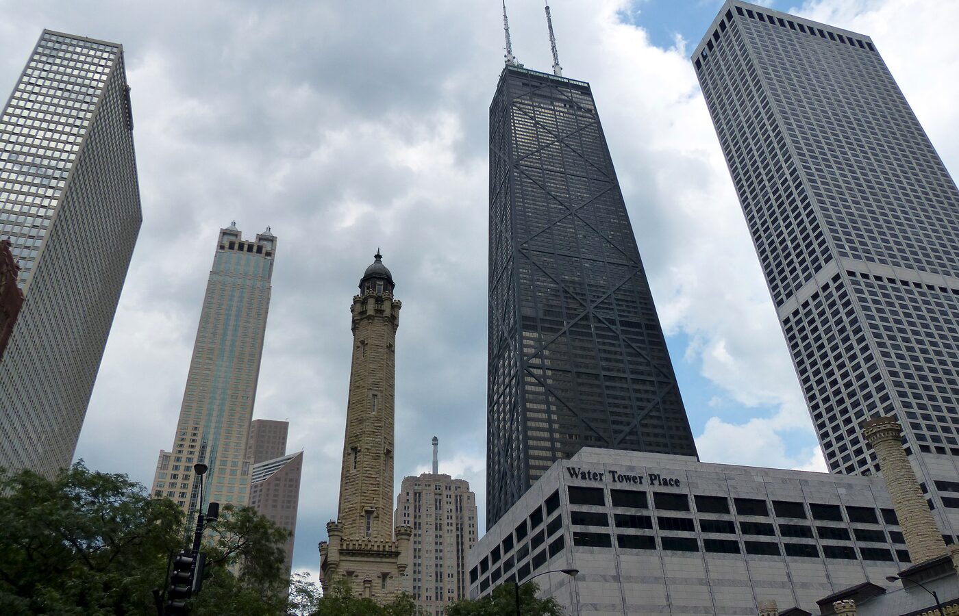 Street view of Chicago's Magnificent Mile with city buildings and traffic